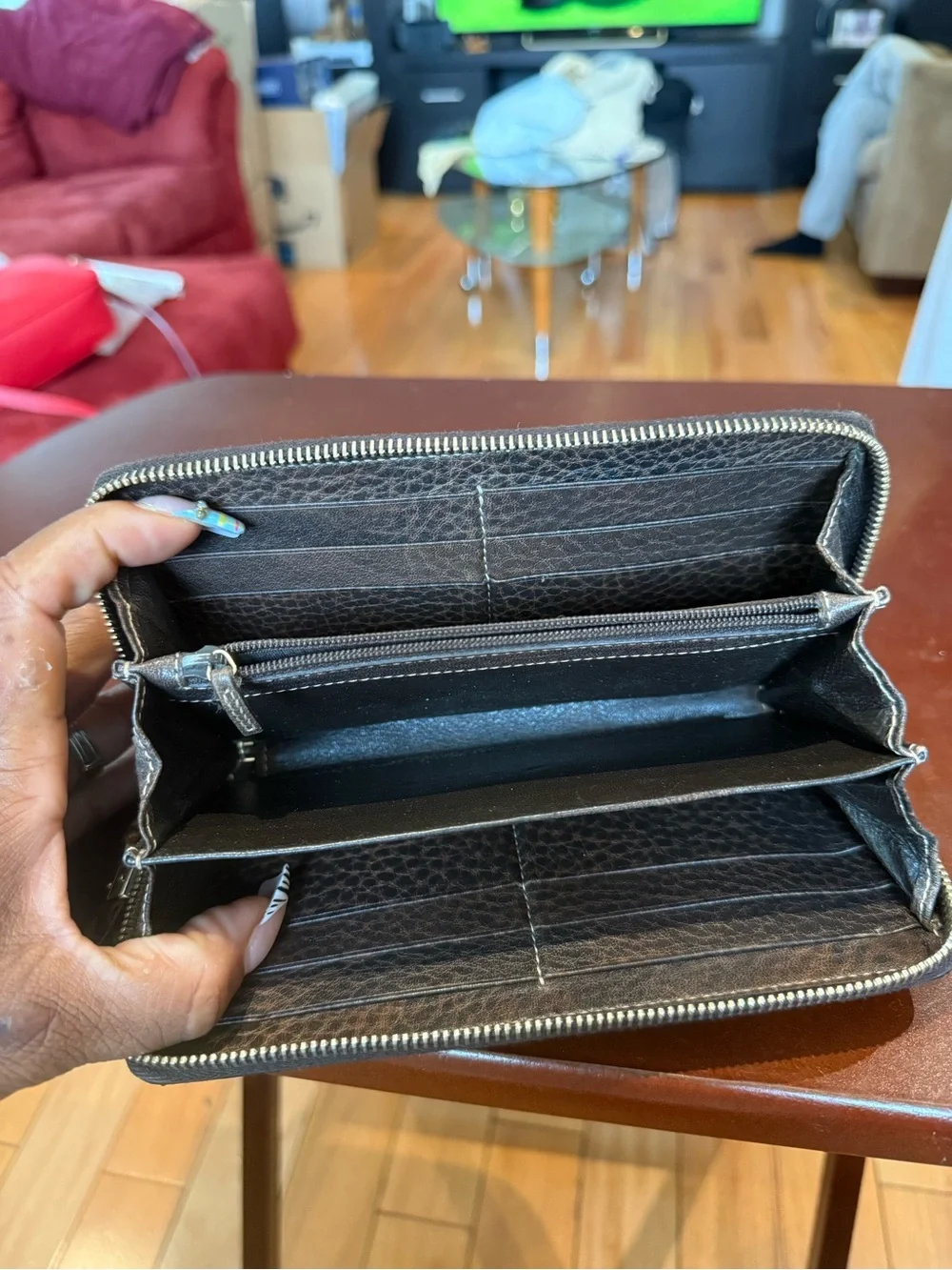 Gucci Brown and Beige GG Supreme Zip Wallet with Tassel
